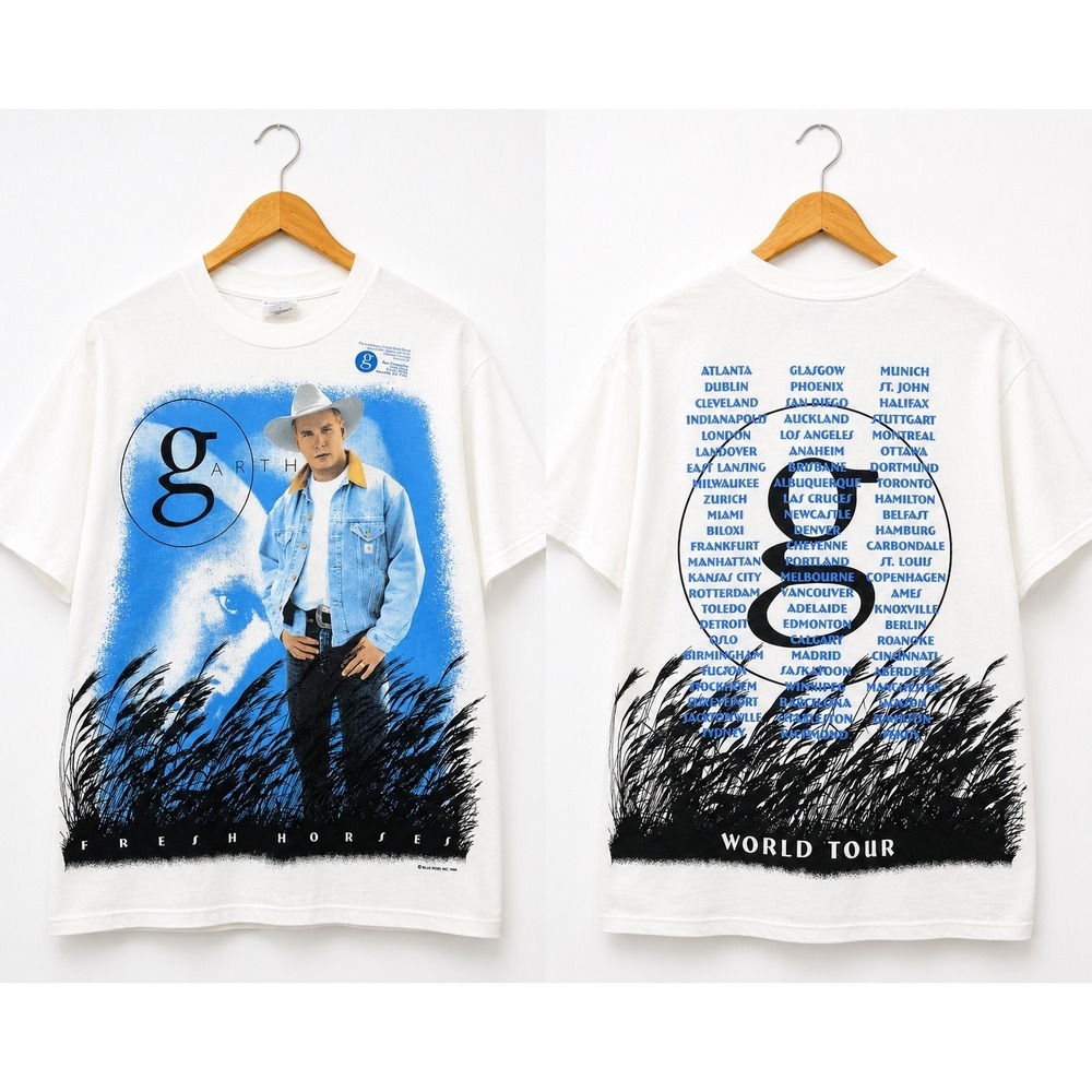 Vintage 1996 Garth Brooks Fresh Horses World Tour T-Shirt White Mens Large L
